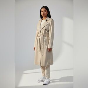 Tahari Women’s Cream Faux Suede Trench Coat